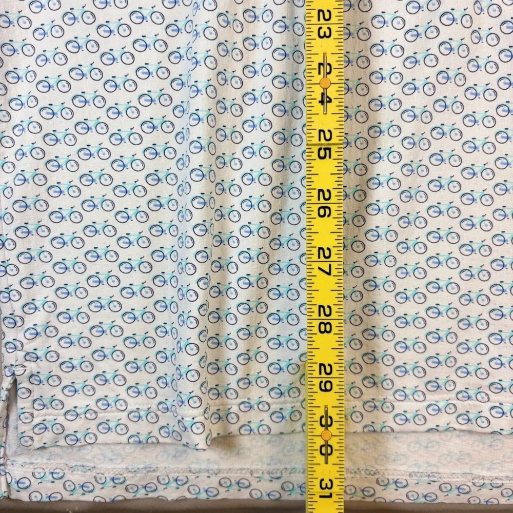 IBKUL Polo Shirt Mens Medium White Blue Bicycle Print IceFil UPF 50 Golf Travel